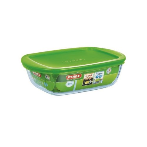 PYREX 203063 Cook & Store tégla sütőtál, műanyag fedővel 23x15x6,5cm 1,1l