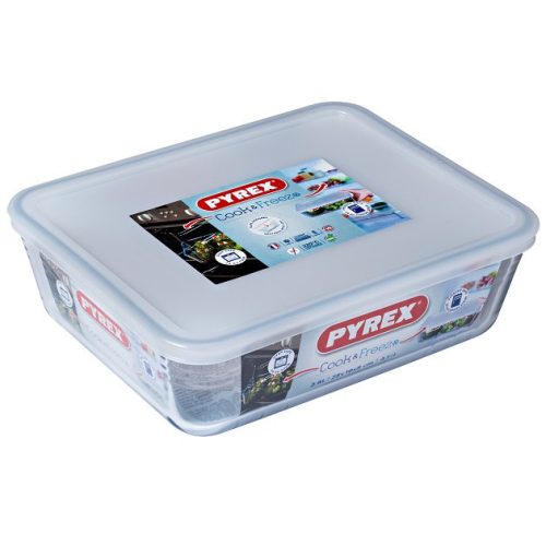 PYREX 203231 Cook & Freeze téglalap sütőtál, műanyag tetővel 25x19x8 cm 2,6l