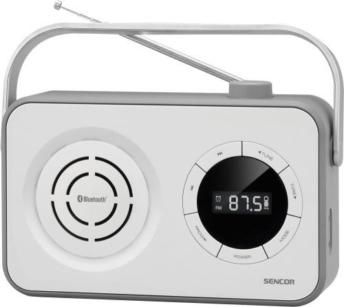 Sencor SRD 3200W táskarádió, FM/AM, 1,2Watt, ébresztés, USB , Micro SD, AUX, 230AC/Baby/3xAAA, fehér