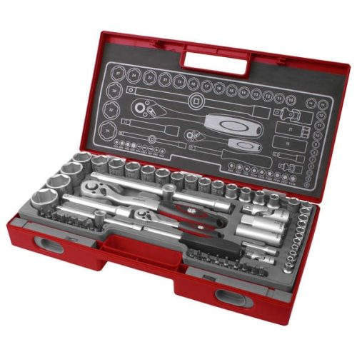 Fortum 4700011 dugókulcs készlet, 1/2", 1/4", 60db, 61CrV5, mattkróm