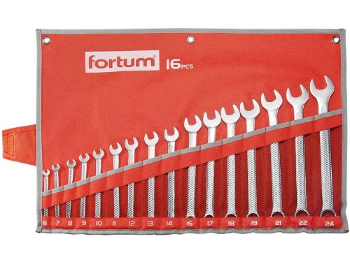 Fortum 4730201 csillagkulcs és villáskulcs készlet, 16 darabos, 6-24 mm, 61CrV5
