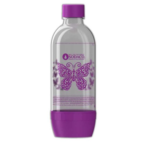 Sodaco Szénsavasító palack Basic / Royal / Delfin szódagépekhez, 1L, rózsaszín, pillangó mintás (500410)