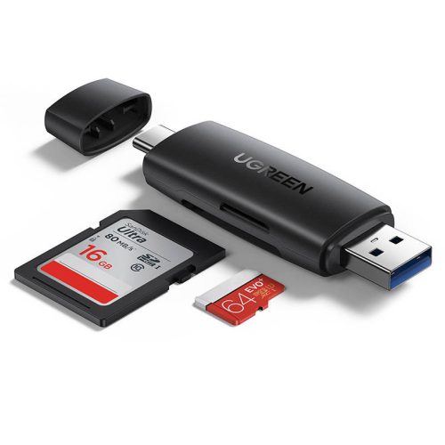 Ugreen 80191B CM304 USB + USB-C adapter SD + microSD kártyaolvasó, fekete
