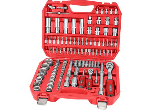 Extol 8818338 Premium dugókulcs klt., CV., racsnis 45fog ; 1/4" és 1/2", 110db, 4-32mm, 32db bit(lapos, kereszt,imbusz,torx), gyertyakulcs