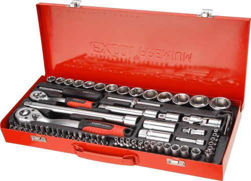Extol Premium 8818370 dugókulcs készlet, dugófejek, bitek, fém dobozban, 65 db-os