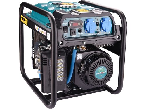 Heron 8896231 benzin-gázmotoros áramfejlesztő, 3,7 kVA, 230V, 1 fázisú, inverteres
