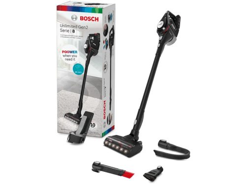 Bosch BCS8214BL Unlimited 8 Gen2 vezeték nélküli álló porszívó, 18V, 4Ah, 3sebesség, 0.4literes tartály, 78dB, fekete