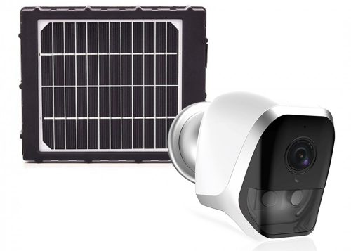 Amiko BC-16 vezeték nélküli kültéri/beltéri kamera napelemmel, 1080P, IP65, 3,7 V, 5,5 V, 5000 mAh Li-Ion akkumulátor, AA elem, Applikációval