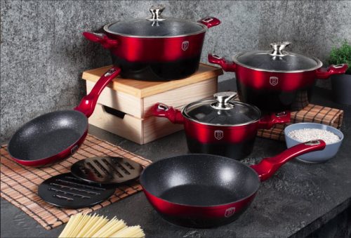 Berlinger Haus BH/1631N Black Burgundy Edition edény és serpenyő készlet fedővel, 10részes, indukciós, kő hatású márvány bevonat