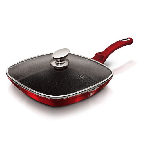 Berlinger Haus BH/1613N Burgundy Edition grill serpenyő fedővel, 28 x4cm, 2.1liter, indukciós, márvány bevonat