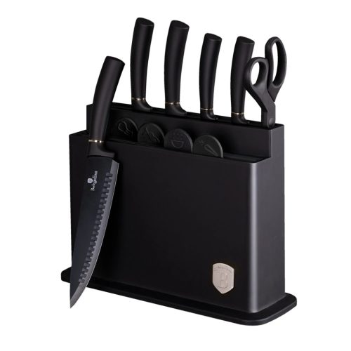 Berlinger Haus BH/2492N Matte Black Collection kés és vágódeszka készlet, 10+1 részes, állvány, rozsdamentes acél, tapadásmentes bevonat