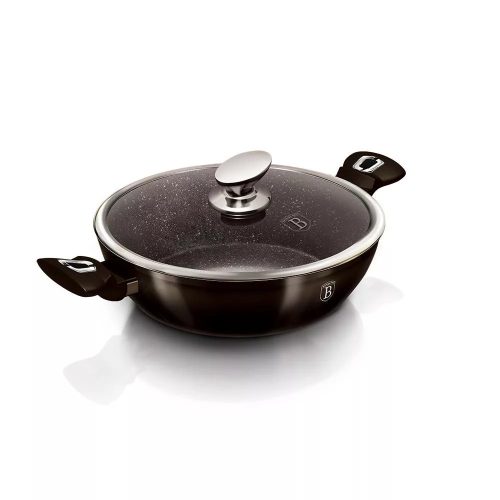 Berlinger Haus BH/6608 Shiny Black Edition alacsony lábas fedővel, 24 x6.5cm, 2.3liter, indukciós, márvány bevonat