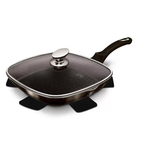 Berlinger Haus BH/6612 Shiny Black Edition grill serpenyő fedővel, 28 x4cm, 2.1liter, indukciós, márvány bevonat