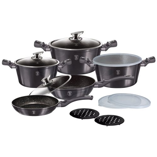Berlinger Haus BH/6886 Carbon Pro Edition edény és serpenyő készlet fedővel, kiegészítőkkel, 13 részes, indukciós, márvány bevonat