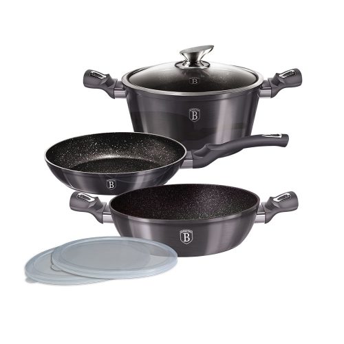 Berlinger Haus BH/6905 Carbon Pro Edition edény és serpenyő készlet fedővel, 6 részes, indukciós, márvány bevonat
