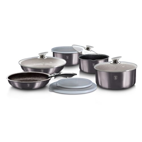 Berlinger Haus BH/6910 Carbon Pro Edition edény és serpenyő készlet fedővel és levehető nyéllel, 12 részes, indukciós, márvány bevonat