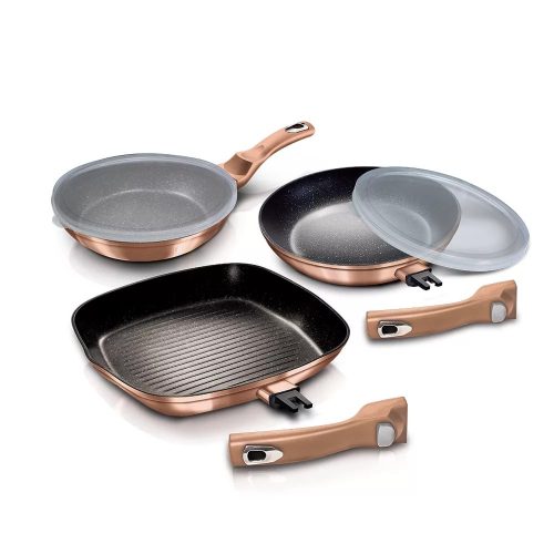 Berlinger Haus BH/7038 Rose Gold Edition serpenyő készlet, levehető nyél, 5részes, indukciós, márvány bevonat