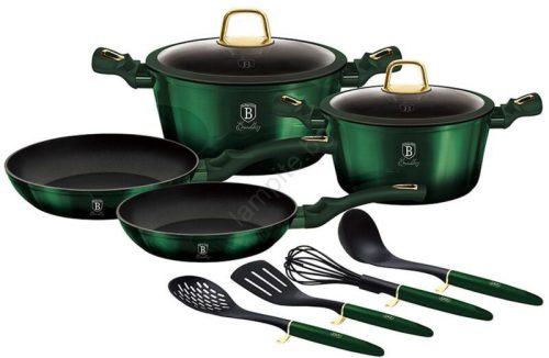 Berlinger Haus BH/7039 Emerald Collection edény és serpenyő készlet fedővel és kiegészítőkkel, 10részes, indukciós, titán bevonat