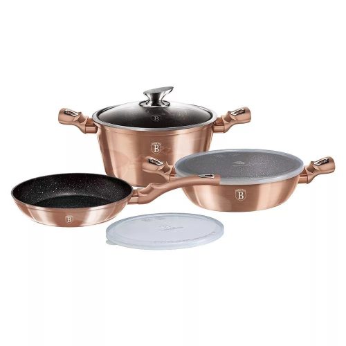 Berlinger Haus BH/7051 Rose Gold Edition edény és serpenyő készlet fedővel és levehető nyéllel, 6 részes, indukciós, márvány bevonat