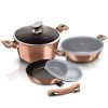 Berlinger Haus BH/7051 Rose Gold Edition edény és serpenyő készlet fedővel és levehető nyéllel, 6 részes, indukciós, márvány bevonat