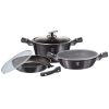 Berlinger Haus BH/7052 Carbon Pro Edition edény és serpenyő készlet fedővel és levehető nyéllel, 7 részes, indukciós, márvány bevonat