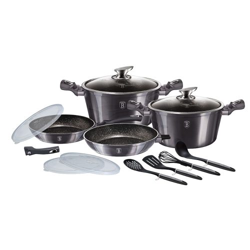 Berlinger Haus BH/7059 Carbon Pro Edition edény és serpenyő készlet fedővel, kiegészítőkkel, 13 részes, indukciós, márvány bevonat