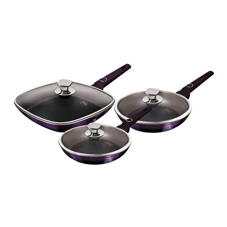 Berlinger Haus BH/7107 Purple Eclipse Collection serpenyő készlet fedővel, 6részes, 20/24/28 cm, indukciós, márvány bevonat