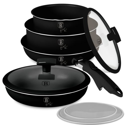 Berlinger Haus BH/8257 Matte Black Collection serpenyő és lábas készlet levehető nyéllel, 9részes, indukciós, titán bevonat