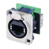 Neutrik NE8FDP RJ45 hálózati csatlakozó, fekete D-alakú fémkarima rögzítő zárral. Rögzítő csavarok mellékelve.