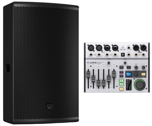 Turbosound NuQ152-AN aktív hangsugárzó és Behringer FLOW 8 digitális keverő csomag