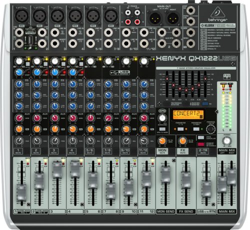 Behringer QX1222USB keverő, effekt processzor, 2/2-Bus, 12csatorna, 6mikrofon bemenet, USB