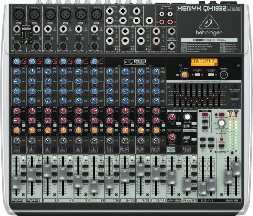 Behringer QX1832USB Xenyx keverő, mikrofon előerősítő, 3/2-Bus, 18csatorna, 6mikrofon bemenet, USB