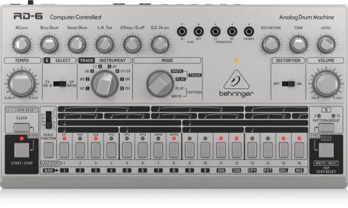 Behringer RD-6-SR analóg dobgép, 8 dobhang, 16 lépéses szekvenátor, torzító, ezüst