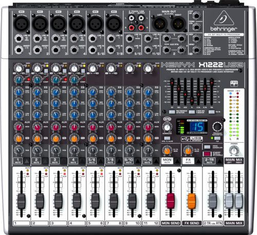 Behringer X1222USB Xenyx keverő, effekt processzor, 2/2-Bus, 12csatorna, 6mikrofon bemenet, USB