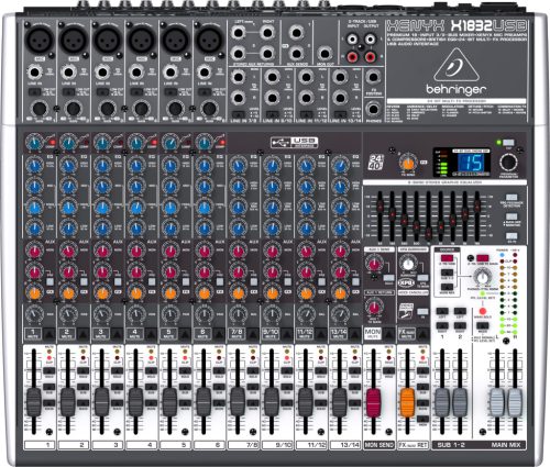Behringer X1832USB Xenyx keverő, mikrofon előerősítő, 3/2-Bus, 18csatorna, 6mikrofon bemenet, USB