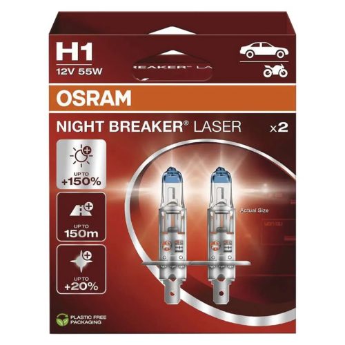 OSRAM Night Brake Laser H1 autós izzó 12V 55W 64150 NL (2db/csomag)