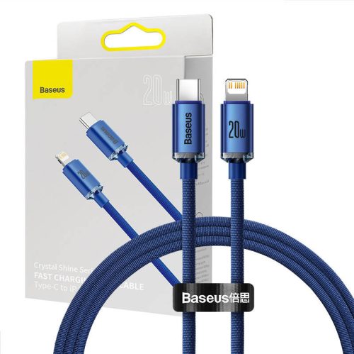 Baseus CAJY000203 Crystal Shine USB-C - Lightning adatkábel, 20W, 1,2 méter, kék