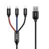 Baseus CAMLT-ASY01 3 az 1-ben USB-C / Lightning / Micro-USB kábel, 3.5A, 0.3 m (fekete)