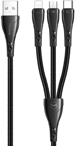 Mcdodo CA-6960 3 az 1-ben USB-C / Lightning / Micro-USB kábel, 1.2m (fekete)