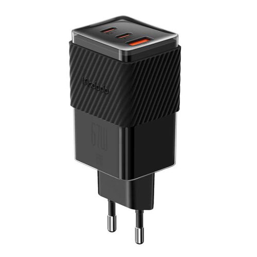 Mcdodo CH-1501 hálózati adapter, 2x USB-C 1x USB-A, 65W, fekete