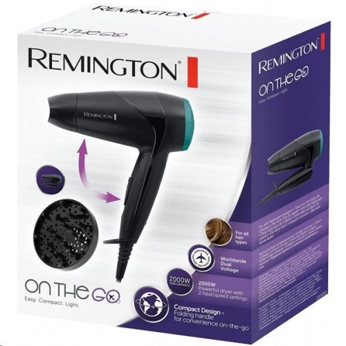Remington D1500 kompakt hajszárító, 2000Watt, 2hőfok, 2sebesség, összecsukható, diffúzor, fekete -zöld