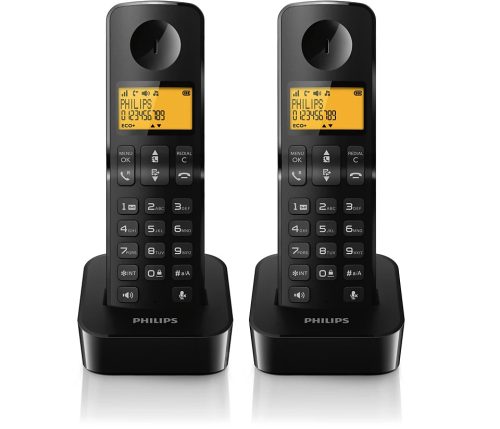 Philips D2602B/53 DECT telefon, 2 kézibeszélő, kihangosítható, hívóazonosítás, 550mAh akku, fekete