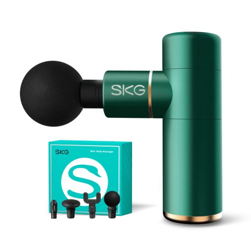 SKG F3 Mini masszázspisztoly, 4 fokozat, 4 cserélhető fej, akkumulátoros, zöld
