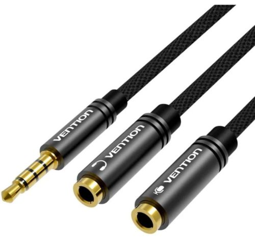 Vention 3.5mm jack/M -> 2*3.5mm jack/F, (szövet, stereo splitter, fekete), 0,3m, kábel