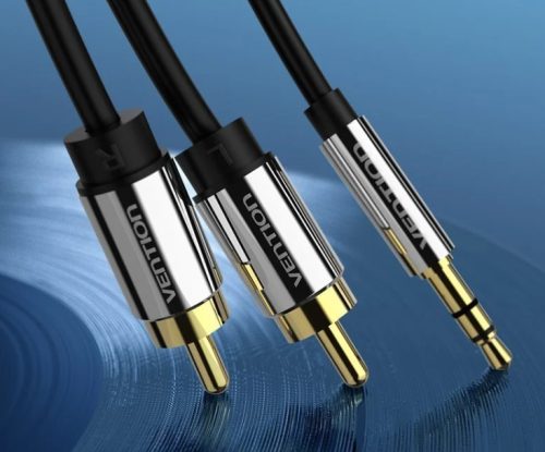 Vention 3.5mm jack/M -> 2*RCA/M, (audio, aranyozott, fémház), 5m, kábel