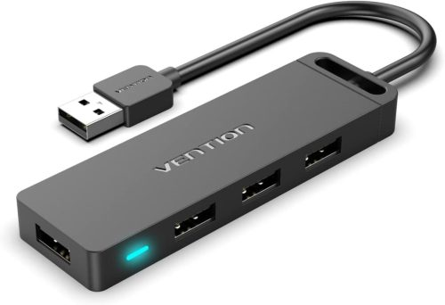 Vention USB-A 2.0 (táppal, 4-Portos, fekete), 0,5m, Hub