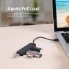 Vention USB-A 2.0 (táppal, 4-Portos, fekete), 0,5m, Hub