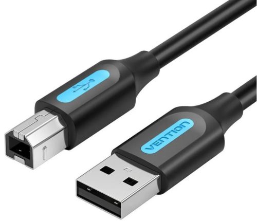Vention USB-A 2.0/M -> USB-B/M, (PVC, fekete, nyomtatókábel, printerkábel), 10m, kábel