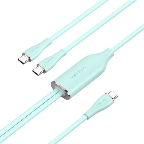 Vention USB-C 2.0/M -> 2*USB-C/M, (5A,szilikon,zöld), 1,5m, kábel