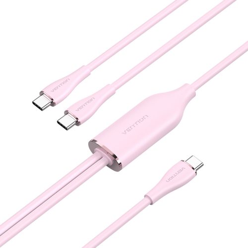 Vention USB-C 2.0/M -> 2*USB-C/M, (5A,szilikon,pink), 1,5m, kábel